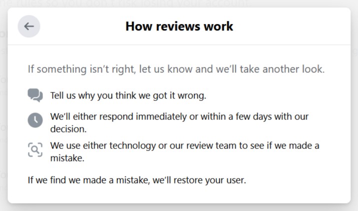 Screenshot of Facebook How Review Work with 0 links to continue except you press the back arrow.